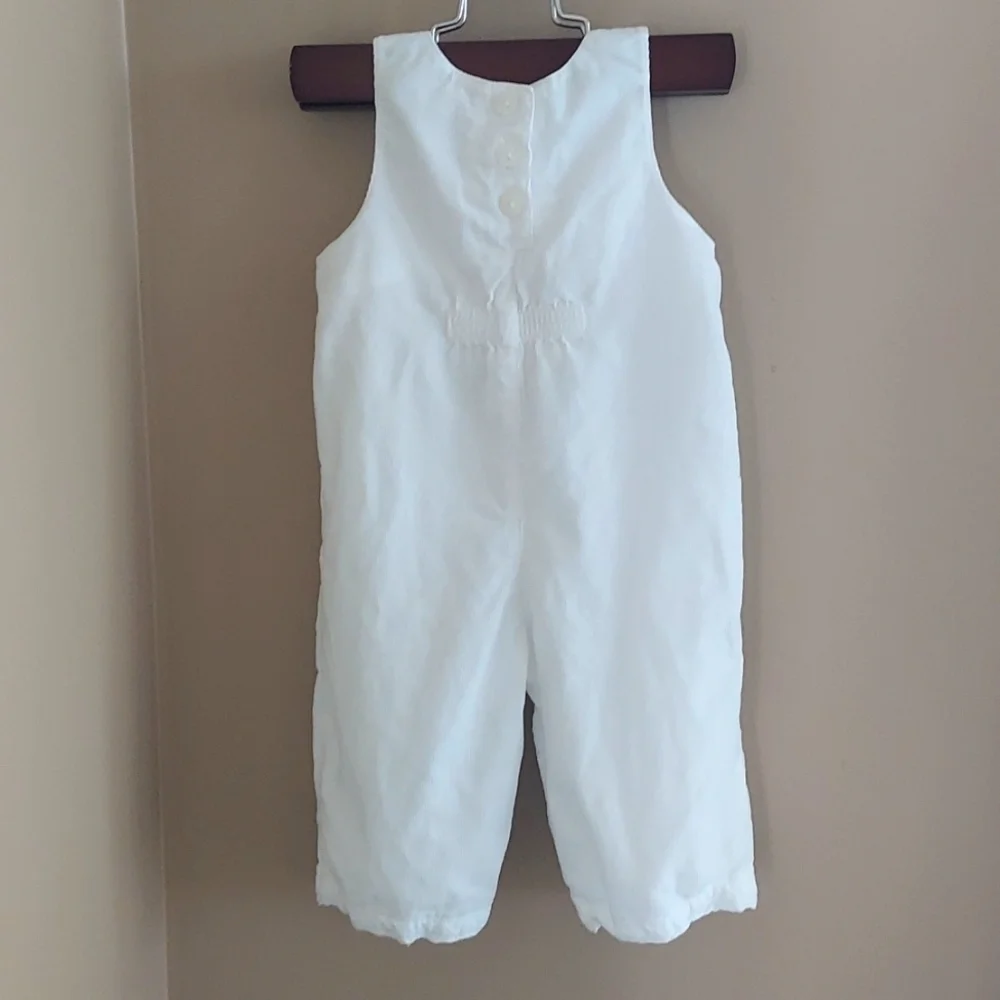 Baby Light weight overall with snap bottoms - white floral embroidery - 3/6 mos